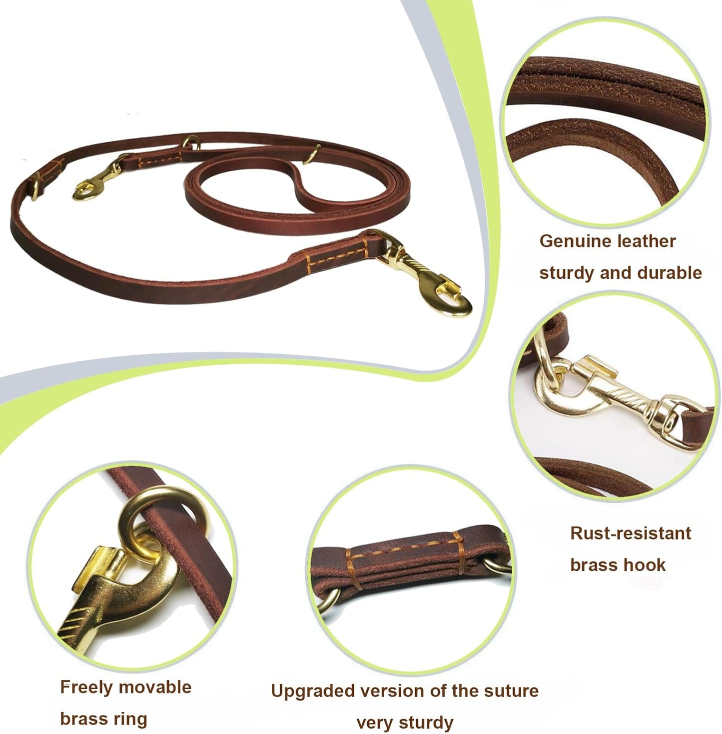 3-in-1 Multifunctional Leather Dog Leash – Hands-Free, Dual-Dog, or Traditional Lead – Adjustable PU Leather Walking Leash with Metal Clips