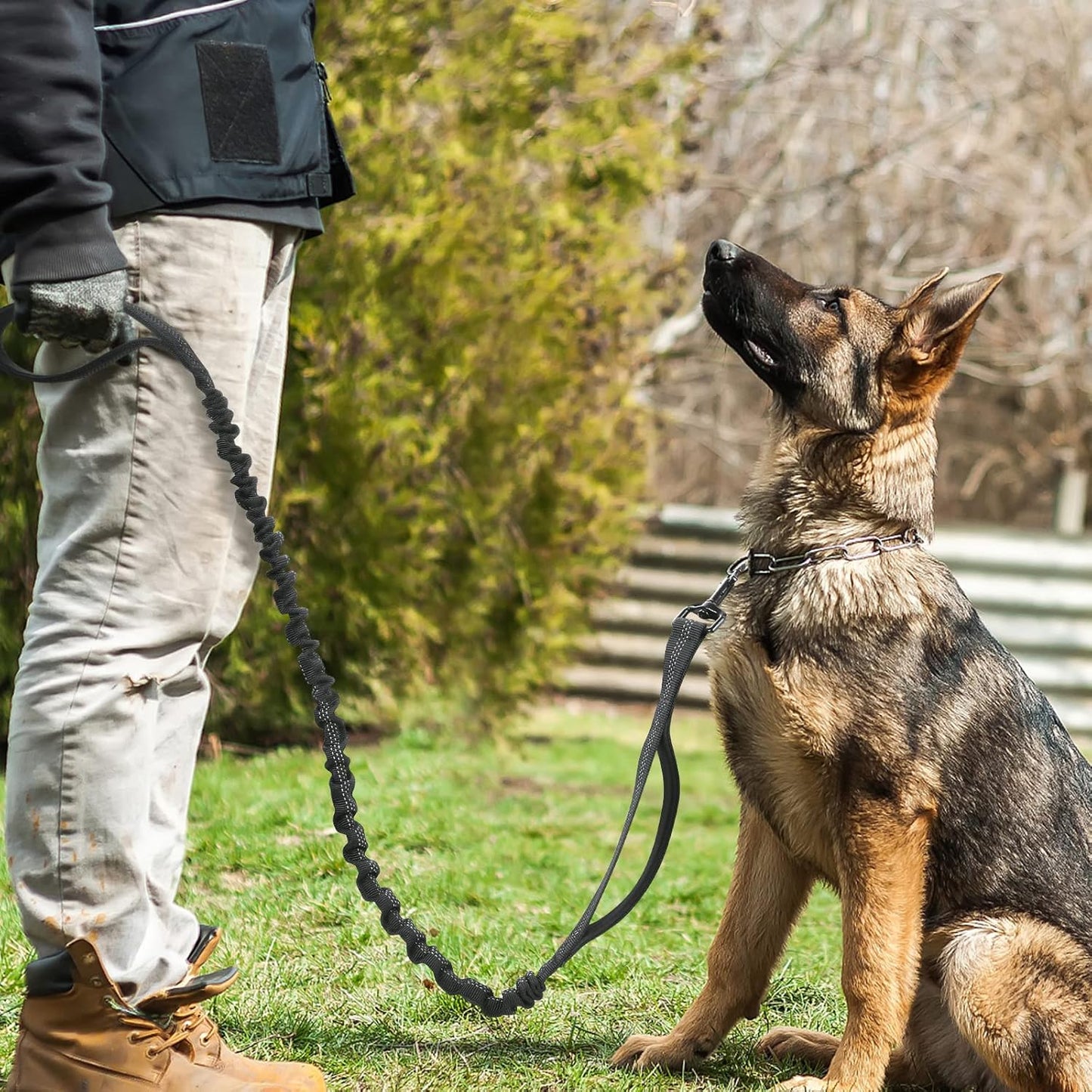 High - Elasticity Dual - Handle Bungee Dog Leash (with Traffic Short Handle, Suitable for Active Walking Scenarios)