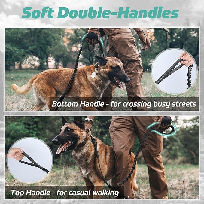 High - Elasticity Dual - Handle Bungee Dog Leash (with Traffic Short Handle, Suitable for Active Walking Scenarios)