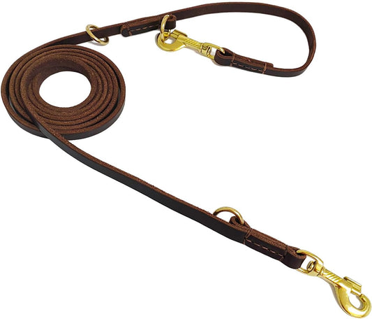 3-in-1 Multifunctional Leather Dog Leash – Hands-Free, Dual-Dog, or Traditional Lead – Adjustable PU Leather Walking Leash with Metal Clips