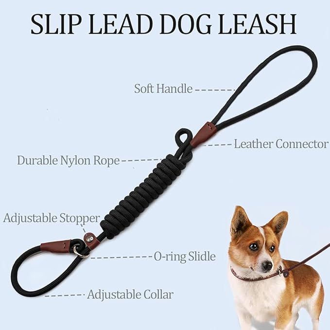 All - in - One Nylon Slip Lead Dog Leash (Adjustable Collar + Dual - Handle Design, Suitable for Multiple Dog Breeds)