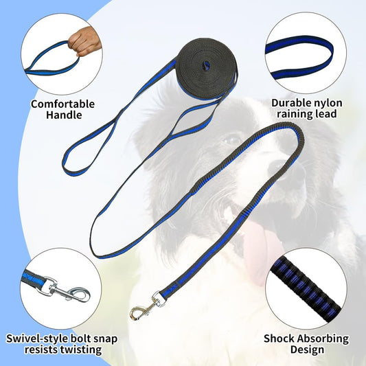 Durable Shock Absorbing Nylon Dog Training Leash – 5m Long Anti-Twist Lead with Padded Handle for Medium & Large Dogs