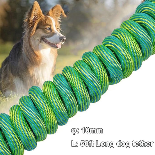 50ft Extra Long Dog Leash Outdoor Rope – Heavy Duty Nylon Tether for Large Dogs