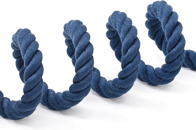 Blue Cotton Rope Dog Leash – Heavy Duty 47" Training Lead with Leather Trim & Metal Clip – Ideal for Small to Medium Dogs