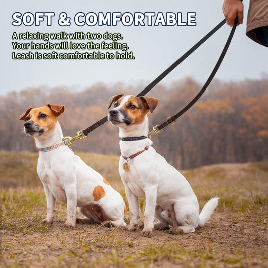 3-in-1 Multifunctional Leather Dog Leash – Hands-Free, Dual-Dog, or Traditional Lead – Adjustable PU Leather Walking Leash with Metal Clips