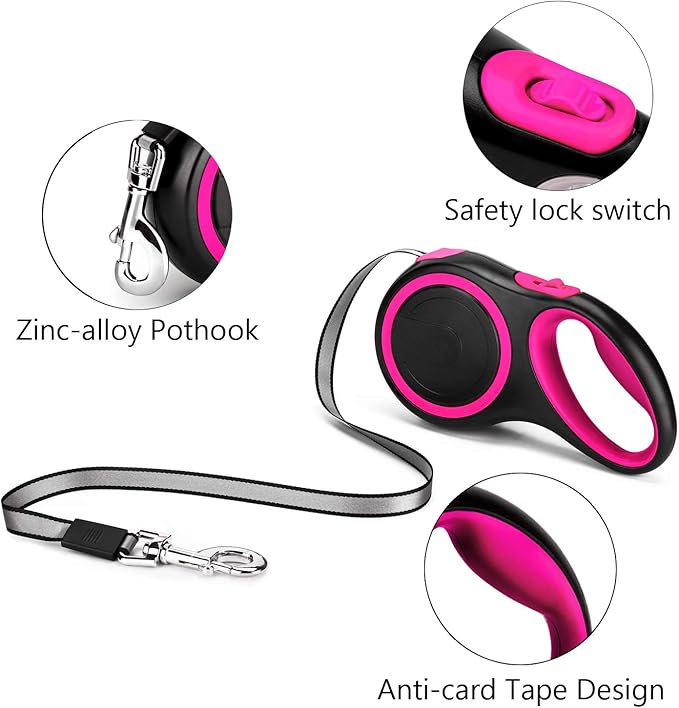 [26.2ft Retractable Dog Leash] – Ergonomic Grip, One-Hand Brake System, Heavy-Duty Nylon for Dogs Up to 110 lbs