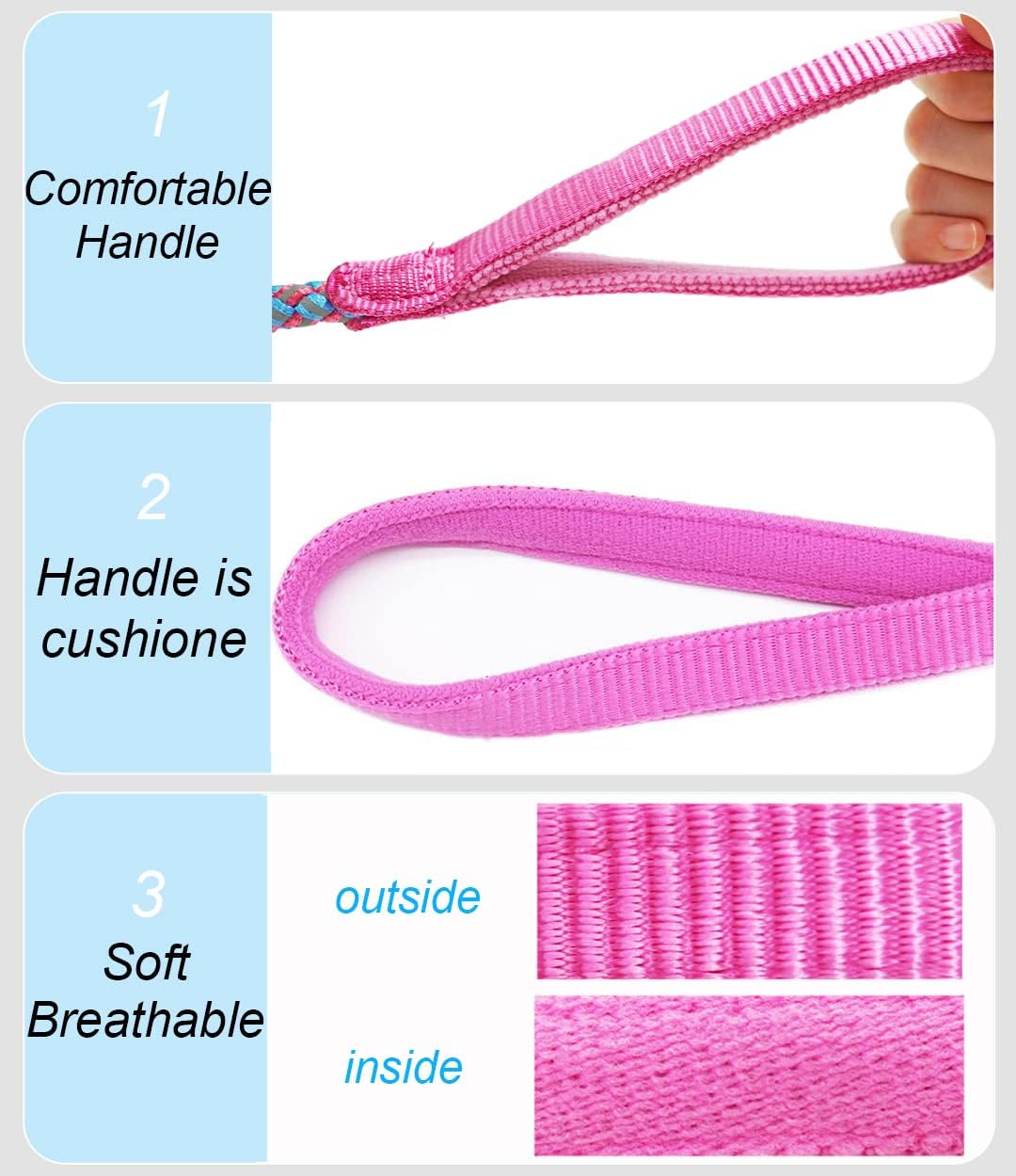 [Durable & Tangle-Free] Pink & Blue Braided Nylon Dog Leash – Soft Handle and Metal Swivel Hook for Small and Medium Dogs
