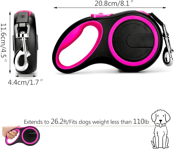 [26.2ft Retractable Dog Leash] – Ergonomic Grip, One-Hand Brake System, Heavy-Duty Nylon for Dogs Up to 110 lbs