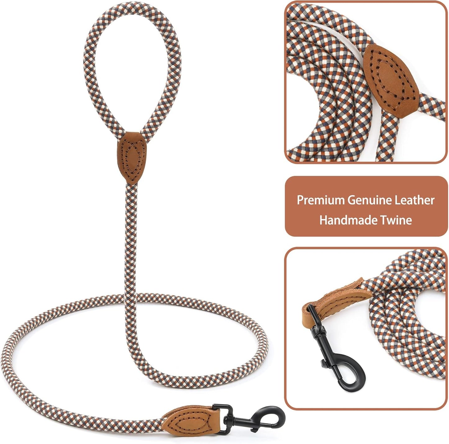 [Heavy-Duty Woven] 100% Cotton Dog Leash – Soft & Durable Rope Lead with Comfortable Handle and Reinforced Swivel Hook, Ideal for Small & Medium Dogs