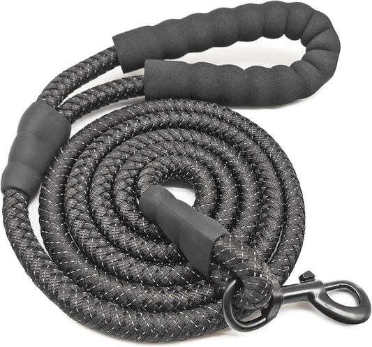Reflective Heavy Duty Nylon Dog Leash – 5ft Long Padded Handle Rope Lead for Night Safety, Medium to Large Dogs