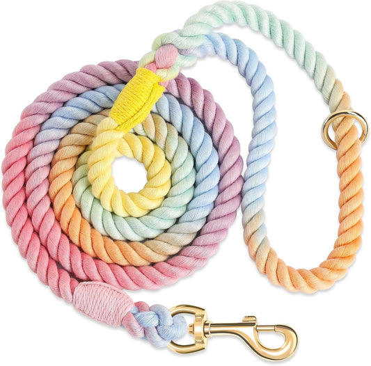 5FT Rainbow - Braided Dog Leash (with Poop Bag Dispenser Hook, 360° Rotating Clasp Design)